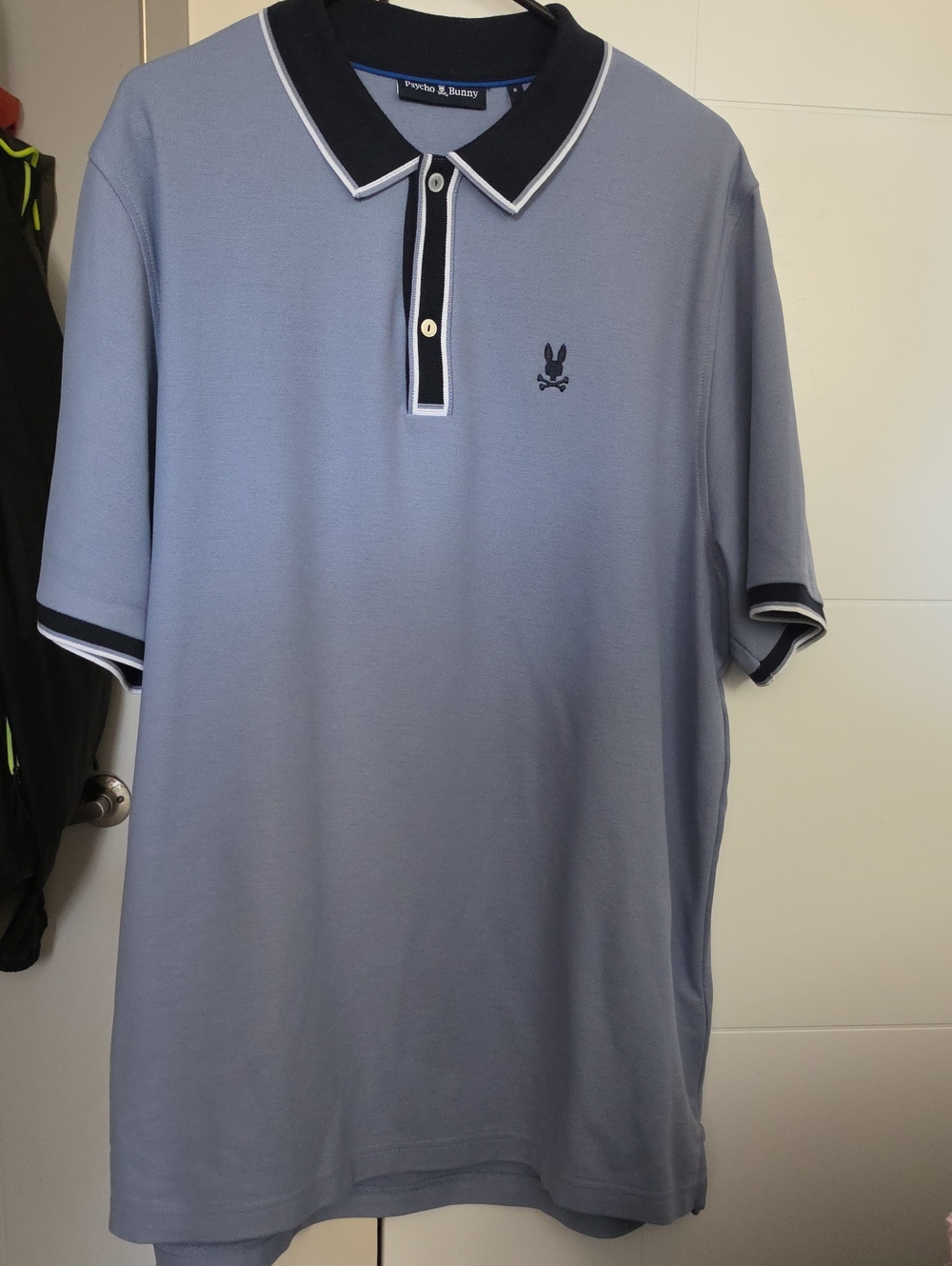 Psycho Bunny Men's Light Blue Polo with Navy Contrast Collar